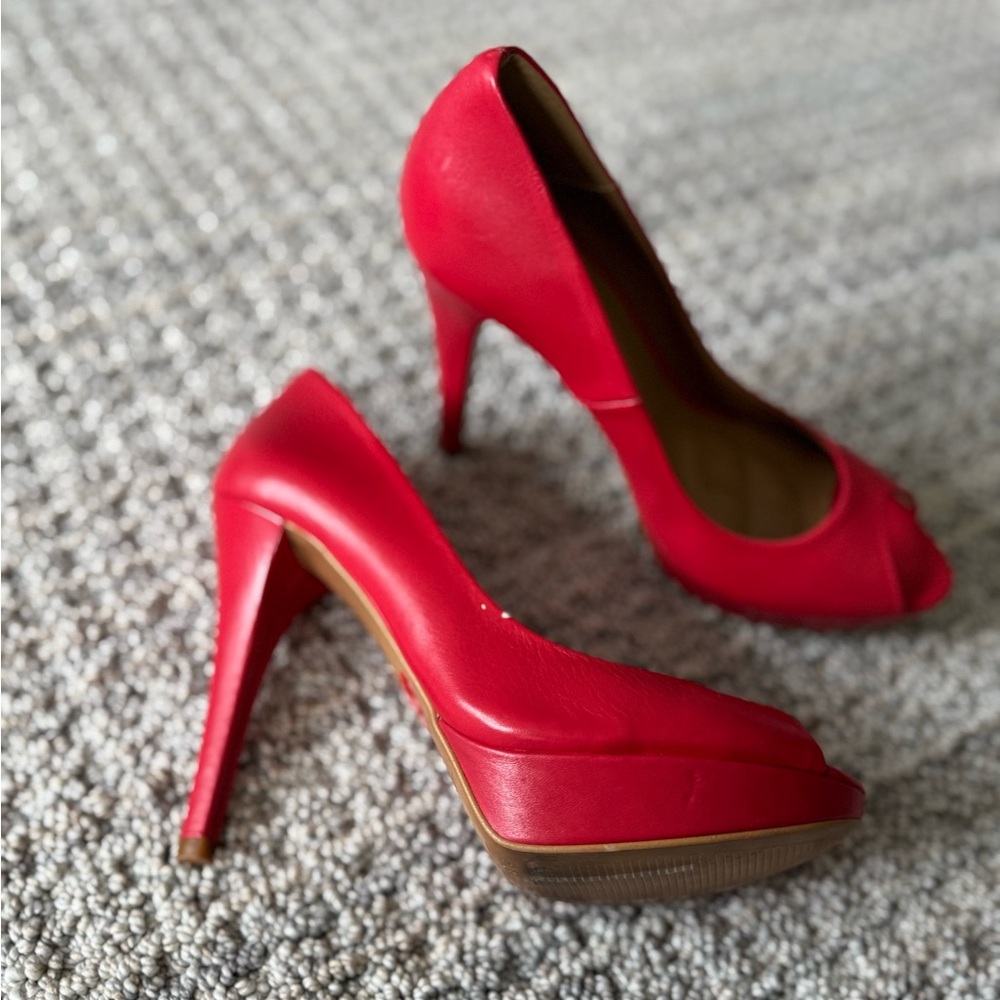 Zara Red Stiletto Heels with Peep-Toe Design